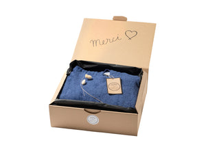Organic cotton bath poncho Ultra Marine beautifully packaged in a parcel - Atelier Dune
