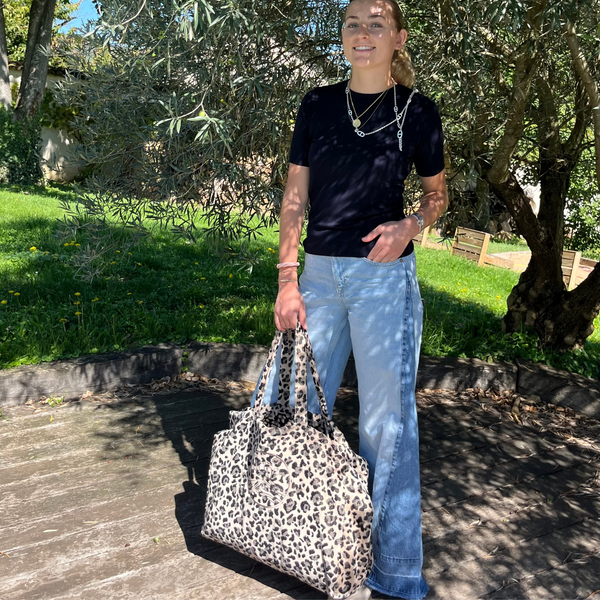 Sac de plage ideal XL - Léopard Velours