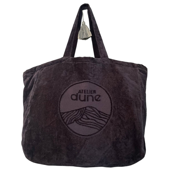 sac cabas XL velours noir de coton bio - suspendu à une patère