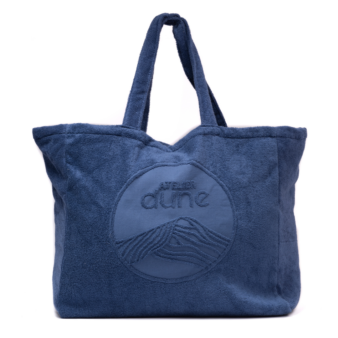 Maxi totebag in Gots and OekoTex-labelled organic cotton with large jaquard logo, large capacity, colors Ultra Marine - atelier dune