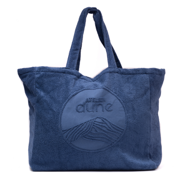 Maxi totebag en coton bio labels Gots et OekoTex avec gros logo en jaquard, grande contenance, coloris outremer - atelier dune