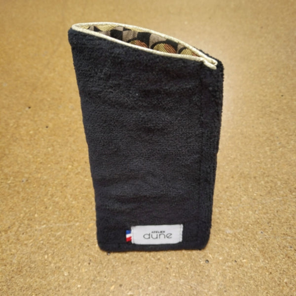 Etui à lunettes en velours bio Noir, jolie doublure contrastée, made in france