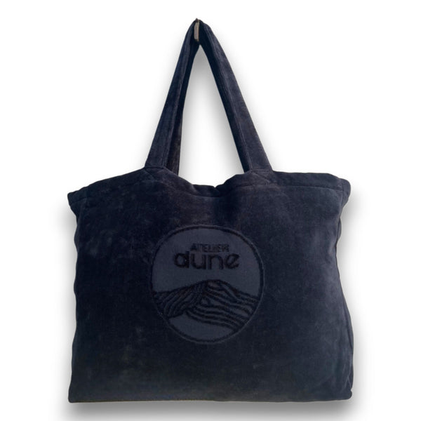 Sac cabas M noir velours en coton Bio suspendu à une patère