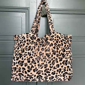 Cabas ideal M en coton biologique velours motif leopard - Atelier Dune