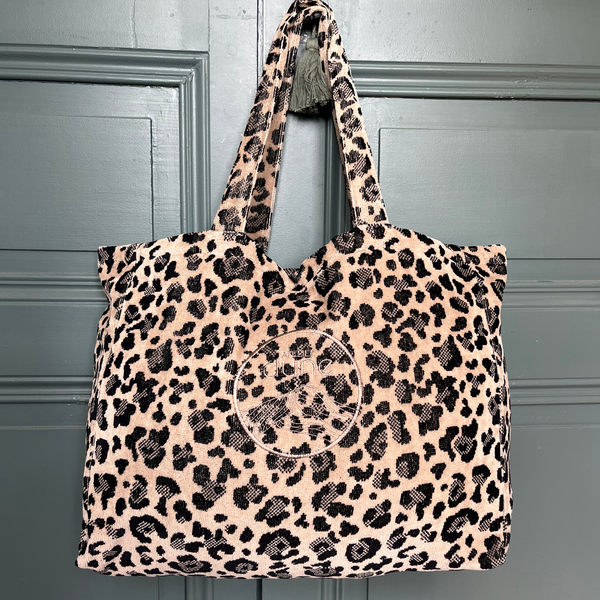 Cabas ideal M en coton biologique velours motif leopard - Atelier Dune
