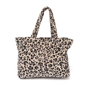 Cabas ideal M en coton biologique velours motif leopard - Atelier Dune