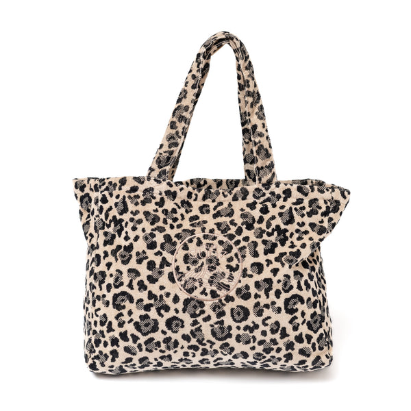 Cabas ideal M en coton biologique velours motif leopard - Atelier Dune