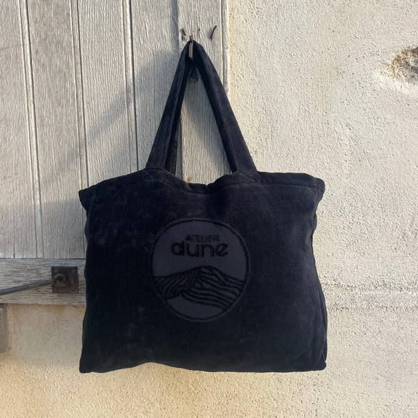 Cabas ideal M en coton biologique velours noir profond - Atelier Dune