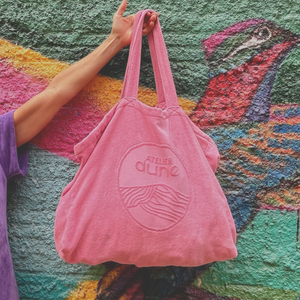 Cabas ideal M en coton biologique velours coloris rose malabar - Atelier Dune