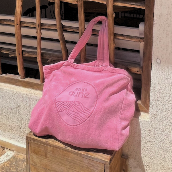 Cabas ideal M en coton biologique velours coloris rose malabar - Atelier Dune
