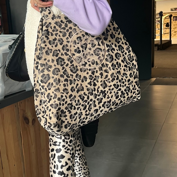 Cabas ideal XL en coton biologique velours motif leopard - Atelier Dune