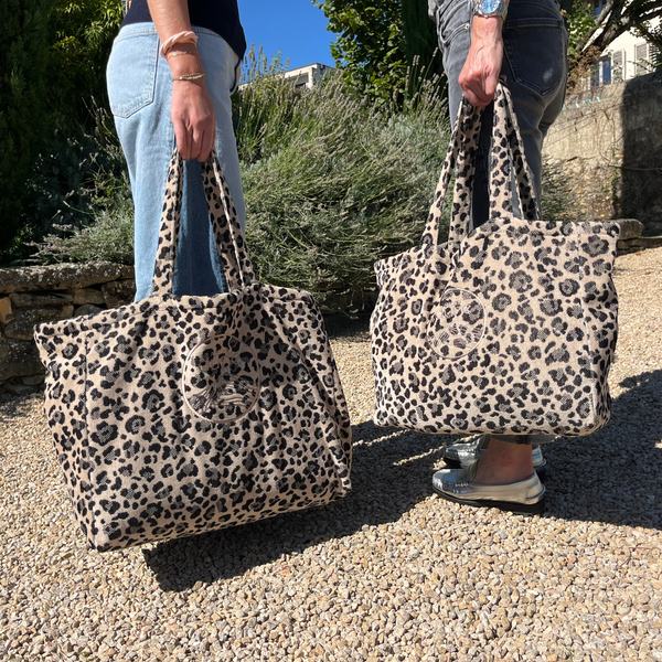 Cabas ideal XL en coton biologique velours motif leopard - Atelier Dune