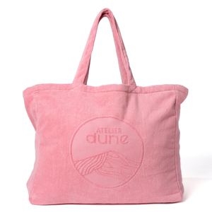 Cabas ideal XL en coton biologique velours coloris rose malabar - Atelier Dune