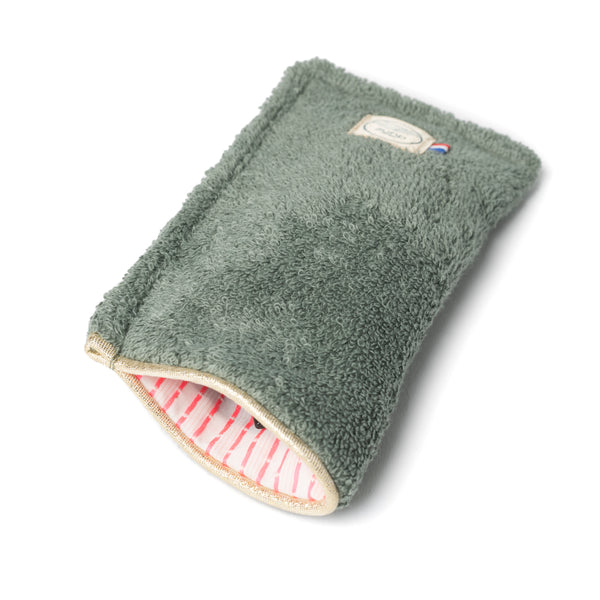 Etui a lunettes made in France coloris sauge avec doublure rose fluo - Atelier Dune