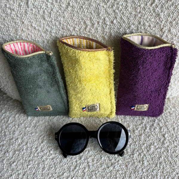 Trio d'etuis a lunettes made in France coloris jaune poussin kaki sauge et ultra violet - Atelier Dune