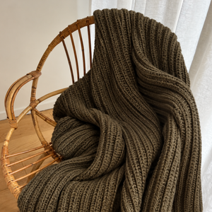 Plaid en laine Mérinos - Kaki- en précommande