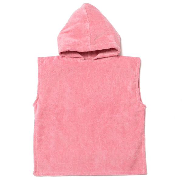 Packshot poncho de bain bebe 0-3 ans en coton biologique rose malabar - Atelier Dune