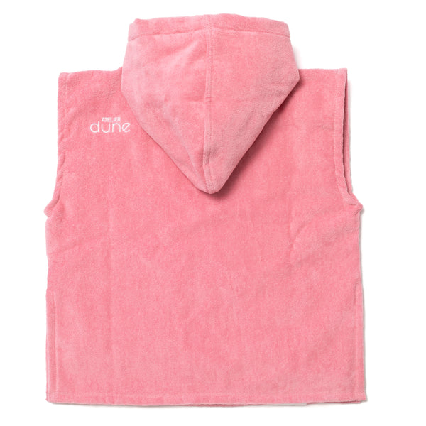Packshot poncho de bain bebe 0-3 ans en coton biologique rose malabar - Atelier Dune