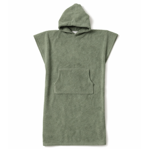 Packshot poncho de bain enfant 10 ans et plus en coton biologique sauge- Atelier Dune