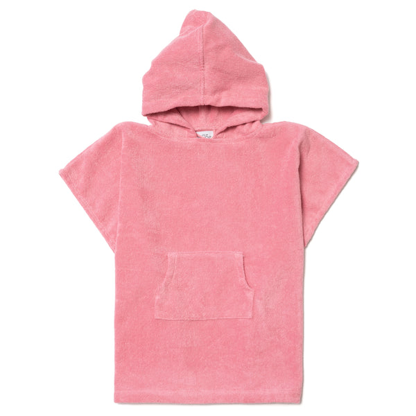 Packshot poncho de bain enfant 4-8 ans en coton biologique rose malabar - Atelier Dune