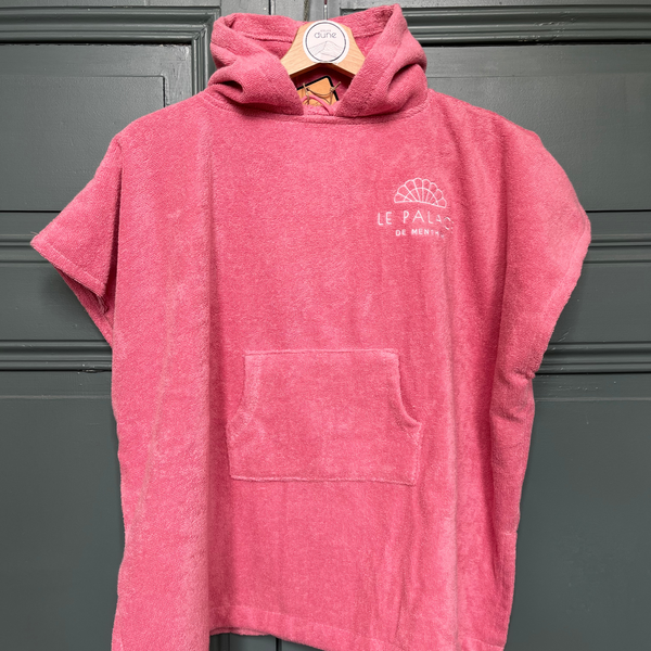 Poncho bebe 0-3 ans en coton biologique personnalise coloris rose malabar - Atelier Dune