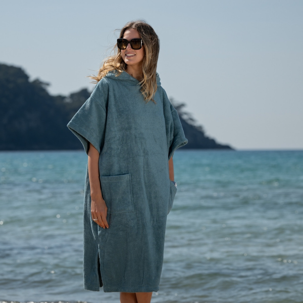 Poncho Adulte en Coton Bio - Bleu Lagon