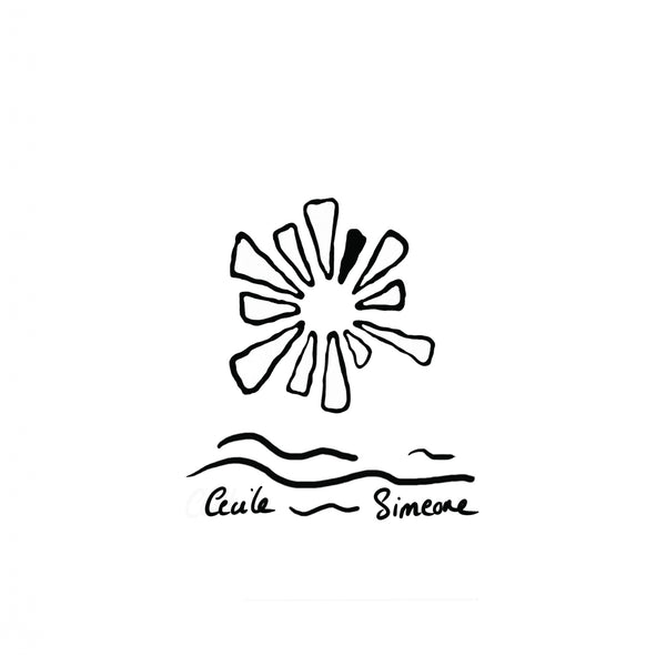 Illustration exclusive Cecile Simeone sur poncho en coton bio graphite - Atelier Dune