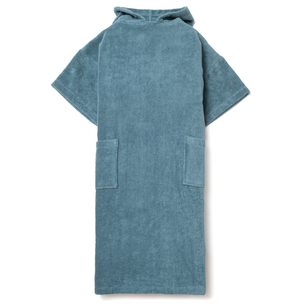 Poncho en coton biologique bleu lagon - vue face avant - Atelier Dune