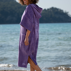 Poncho adulte en coton biologique velours coloris lavande - Atelier Dune