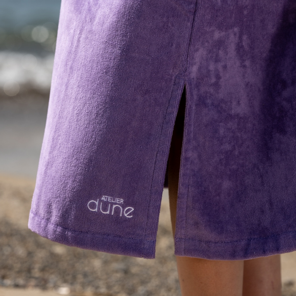 Poncho femme en coton biologique velours coloris lavande - Atelier Dune