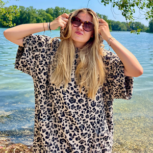 Poncho adulte en coton biologique motif leopard - Atelier Dune