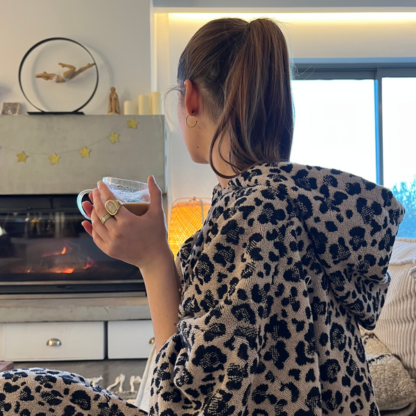 Poncho femme en coton biologique motif leopard - Atelier Dune