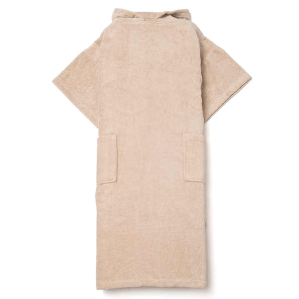 Poncho en coton biologique sable - vue face avant - Atelier Dune