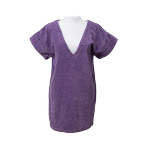 Robe vintage courte en coton biologique coloris lavande - col V - Atelier Dune