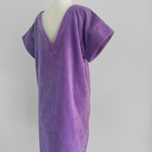Robe vintage courte en coton biologique coloris lavande - col V - Atelier Dune