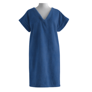 Robe vintage courte en coton biologique coloris outremer - col V - Atelier Dune