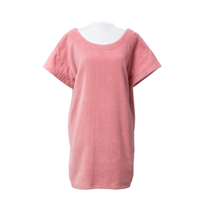 Robe vintage courte en coton biologique coloris rose malabar - col V - Atelier Dune
