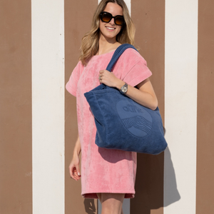 Robe vintage courte en coton biologique coloris rose malabar - col V - Atelier Dune