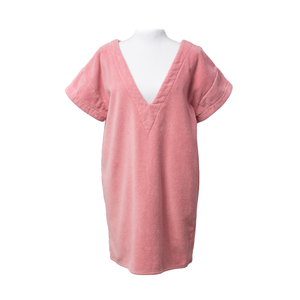 Robe vintage courte en coton biologique coloris rose malabar - col V - Atelier Dune