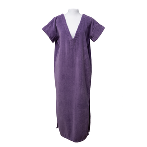 Robe vintage longue en coton biologique coloris lavande - col V - Atelier Dune