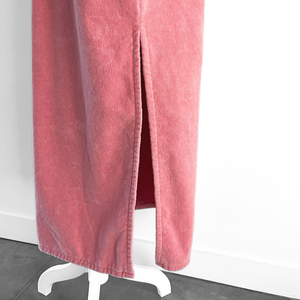 Robe vintage longue en coton biologique coloris rose malabar - col V - Atelier Dune