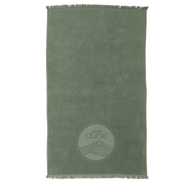 Serviette de plage double-face 100x170 cm en coton biologique coloris sauge - Atelier Dune