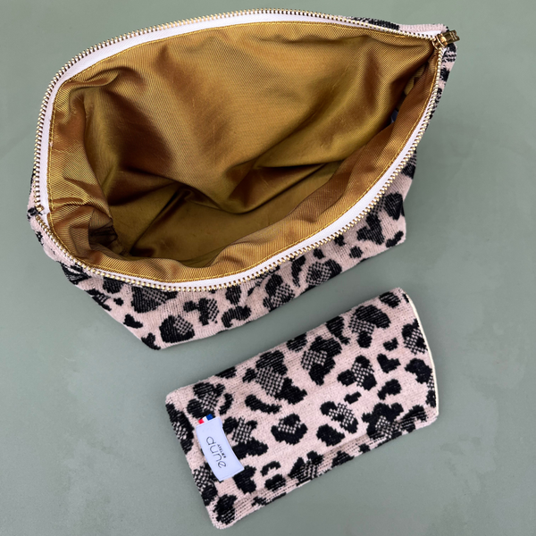 Trousse et etui a lunettes en eponge made in France motif leopard - Atelier Dune