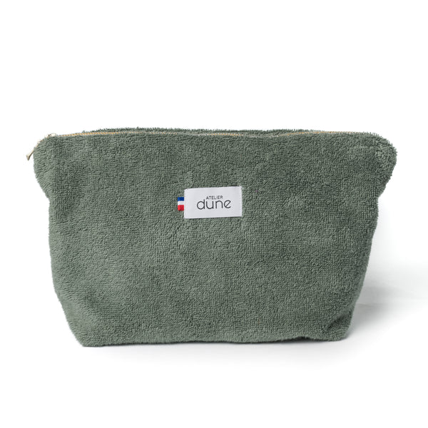 Trousse en eponge made in France coloris sauge kaki - Atelier Dune