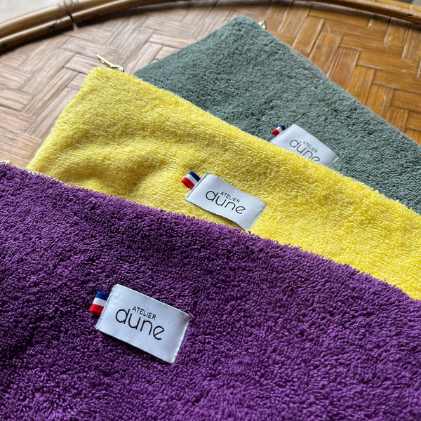 Trio de trousses made in France coloris jaune poussin kaki sauge et ultra violet - Atelier Dune